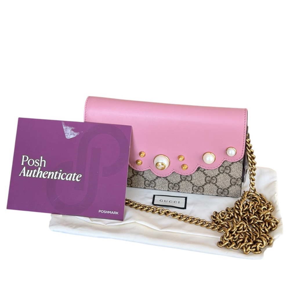 Gucci GG Supreme Pearl Peony WalletOn Chain. PRISTINE - Picture 5 of 16